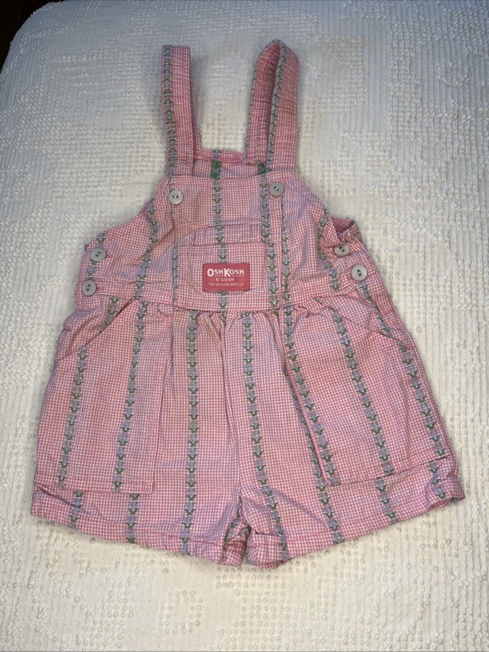 Vintage Toddler Oshkosh Bgosh Sz 3T Pink Stripe Short Overalls USA 100% Cotton